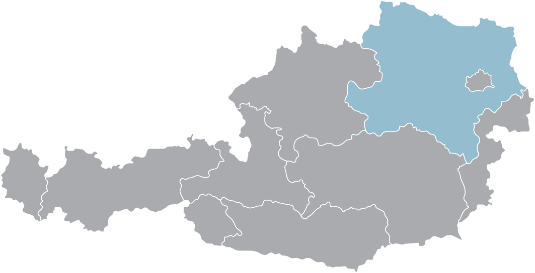 Karte von Niederösterreich und Wien für Umzugsdienstleistungen in der Region. Effizienter Umzug in Österreich.