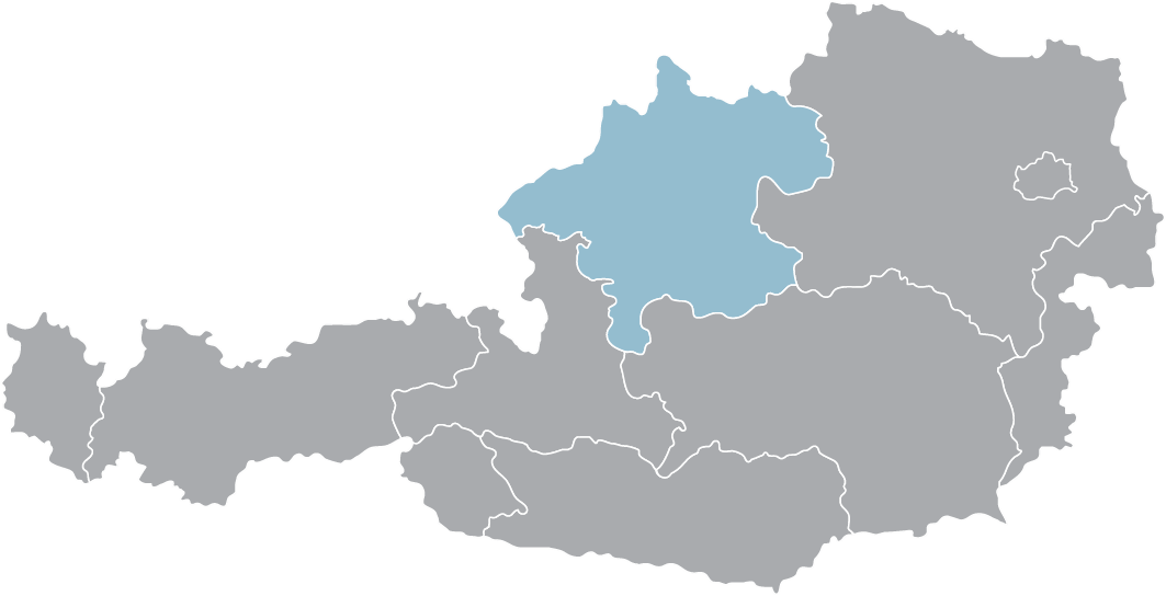 Karte von Österreich mit markierter Region, Servicegebiet eines Wiener Umzugsunternehmens.