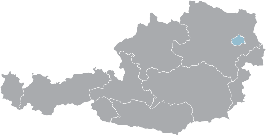 Karte von Österreich mit Hervorhebung Wiens, ideal für Umzüge in Wien und Umgebung mit Ihrem Umzugsunternehmen.